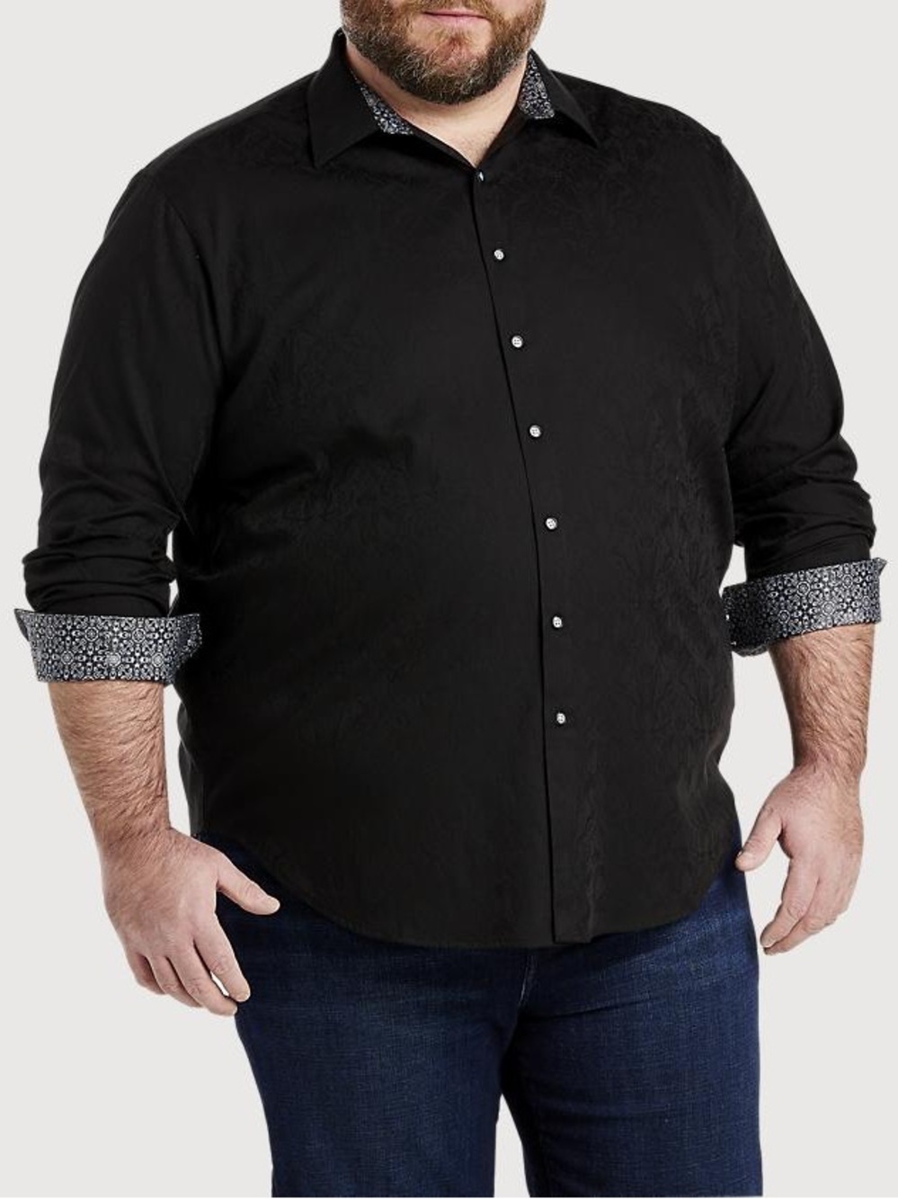 Robert Graham Windsor Black Paisley Jacquard Shirt XL Classic Fit Stretch
